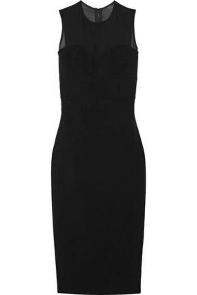 Shop Victoria Beckham Woman Chiffon-trimmed Silk And Wool-blend Crepe Dress Black