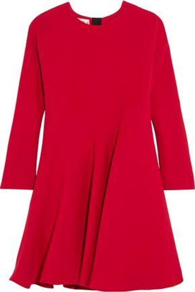 Shop Marni Woman Silk And Wool-blend Dress Red