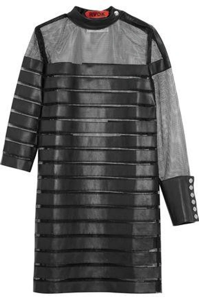 Shop Ronald Van Der Kemp Woman Paneled Leather And Mesh Mini Dress Black