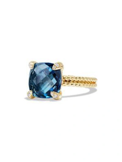 Shop David Yurman Women's Châtelaine Ring With Gemstone And Diamonds In 18k Gold In Hampton Blue Topaz