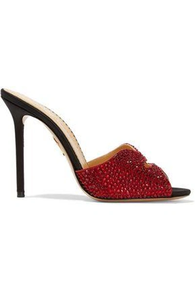 Shop Charlotte Olympia Woman + Agent Provocateur Kiss My Feet Crystal-embellished Satin Mules Claret