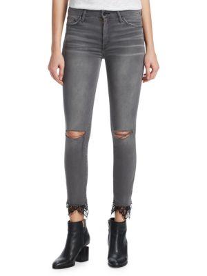 Mother Looker Lace Hem Skinny Jeans In Alacey Saloon | ModeSens
