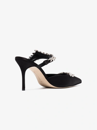 Shop Manolo Blahnik Black Lurum 90 Satin Mules