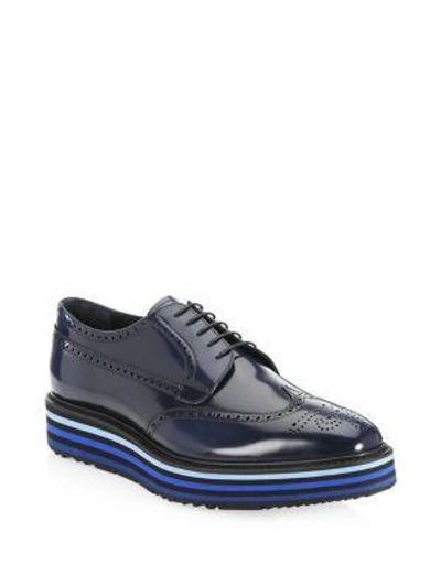 Shop Prada Brogue Creeper Leather Sneakers In Oltremare Baltico