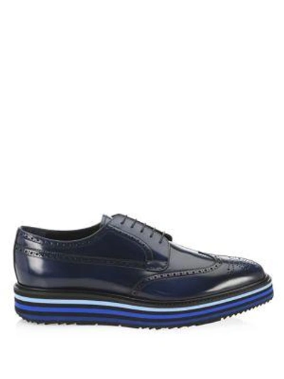 Shop Prada Brogue Creeper Leather Sneakers In Oltremare Baltico