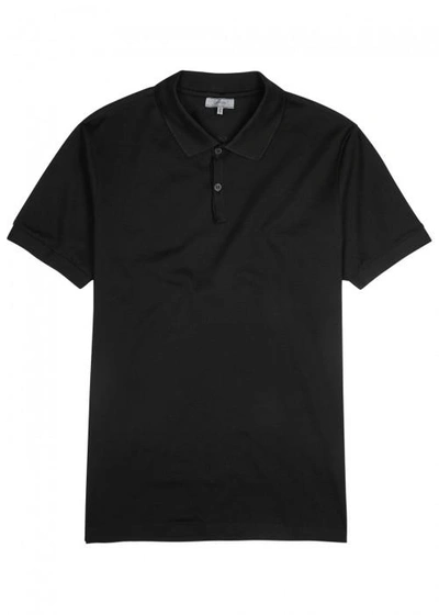 Shop Lanvin Black Printed Piqué Cotton Polo Shirt