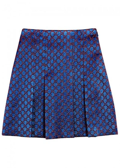 Shop Gucci Gg-jacquard Pleated Lurex Skirt In Blue
