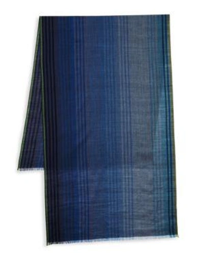 Shop Paul Smith Stripe Wool Scarf In Blue