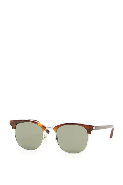 Shop Saint Laurent Classic Sl 108 Sunglasses In Shny Havana Green Armarrone