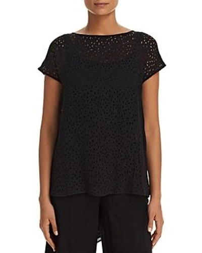 Shop Eileen Fisher Perforated Silk Top In Black