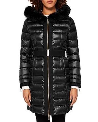 Shop Ted Baker Amandea Faux Fur-trim Hooded Down Coat In Black