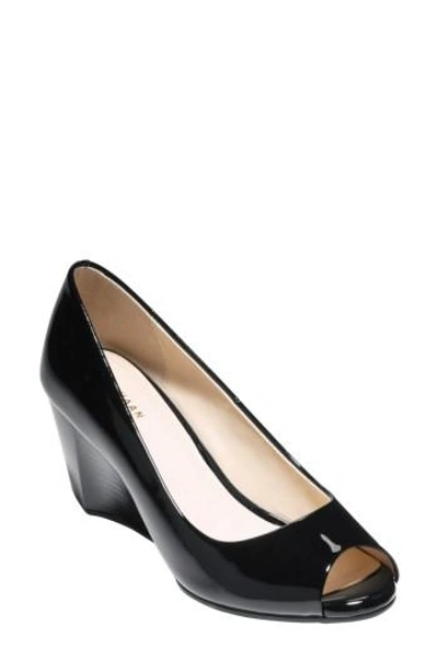 Shop Cole Haan Sadie Open Toe Wedge Pump In Black Patent