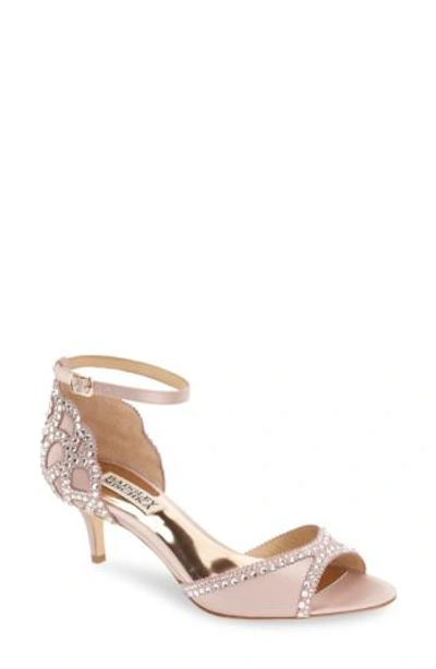 Shop Badgley Mischka 'gillian' Crystal Embellished D'orsay Sandal In Blush Satin