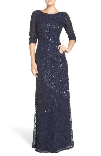 adrianna papell sequin mesh gown