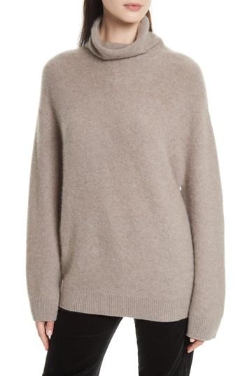 Vince Boxy Mock Neck Cashmere Sweater In Taupe Modesens