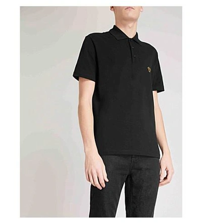 Shop Versace Medusa-embroidered Cotton-piqué Polo Shirt In Black