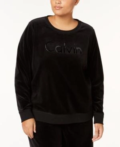 Shop Calvin Klein Performance Plus Size Velour Logo Sweatshirt In Black