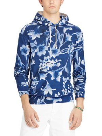 Shop Polo Ralph Lauren Floral Cotton Spa Terry Hoodie In Blue