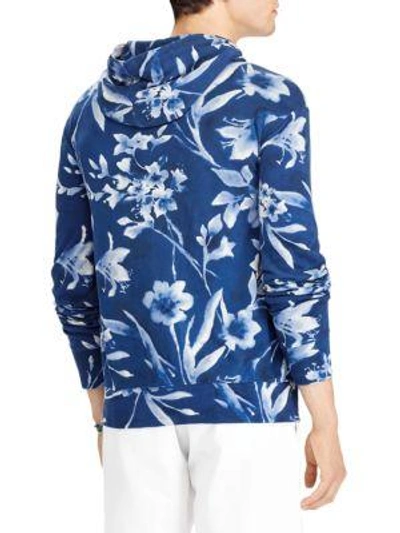 Shop Polo Ralph Lauren Floral Cotton Spa Terry Hoodie In Blue