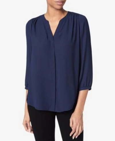 Shop Nydj Pleated Blouse In Peacoat