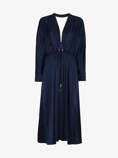 Shop Jonathan Simkhai Santiago Silk Jacquard V Neck Dress In Blue