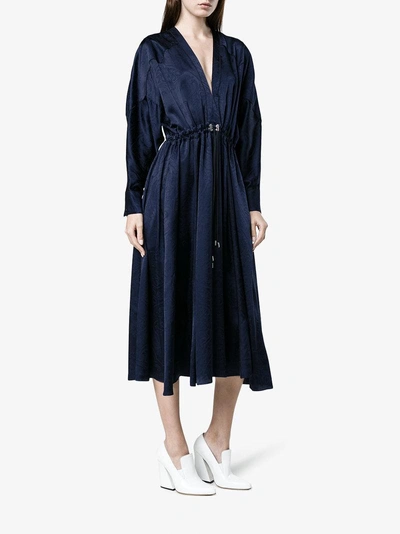 Shop Jonathan Simkhai Santiago Silk Jacquard V Neck Dress In Blue