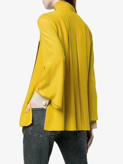 Shop Fendi Asymmetric Tie Neck Silk Blouse In Yellow&orange
