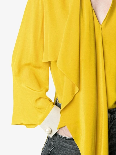 Shop Fendi Asymmetric Tie Neck Silk Blouse In Yellow&orange