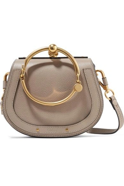 Shop Chloé Nile Bracelet Small Textured-leather And Suede Shoulder Bag In Gray