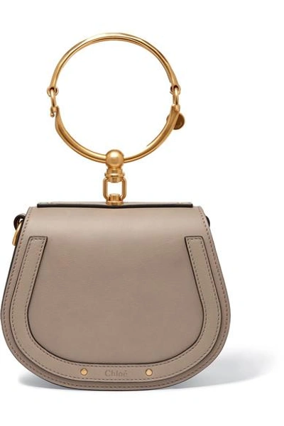 Shop Chloé Nile Bracelet Small Textured-leather And Suede Shoulder Bag In Gray