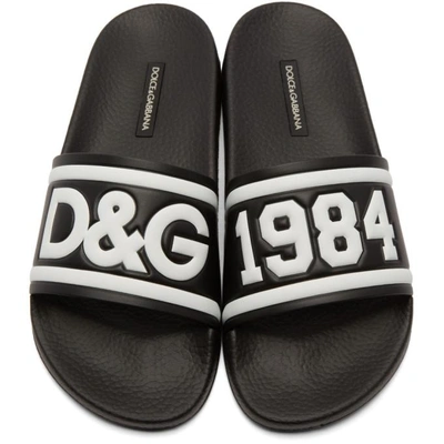 Shop Dolce & Gabbana Dolce And Gabbana Black Logo Slides In 8t947 Black