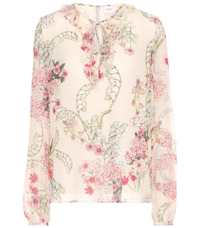 Shop Giambattista Valli Floral-printed Silk Blouse In Beige