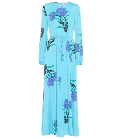 Shop Diane Von Furstenberg Floral-printed Silk Dress In Blue