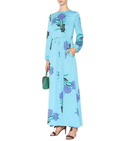 Shop Diane Von Furstenberg Floral-printed Silk Dress In Blue