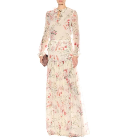 Shop Giambattista Valli Floral-printed Silk Skirt In Beige