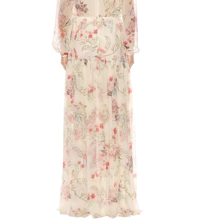 Shop Giambattista Valli Floral-printed Silk Skirt In Beige