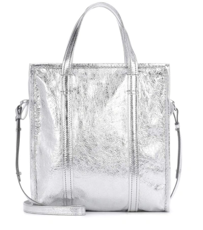 Shop Balenciaga Bazar S Leather Shopper In Silver