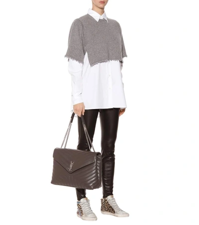 Shop Saint Laurent Large Loulou Monogram Shoulder Bag In Grey