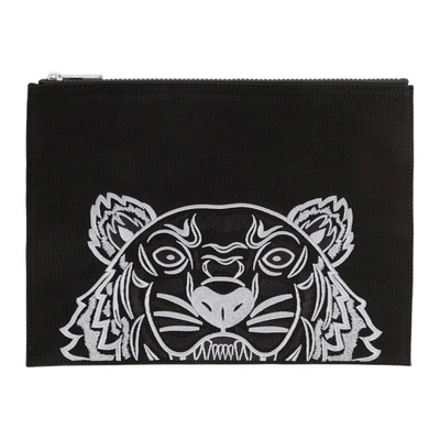 Shop Kenzo Black Canvas A4 Tiger Pouch