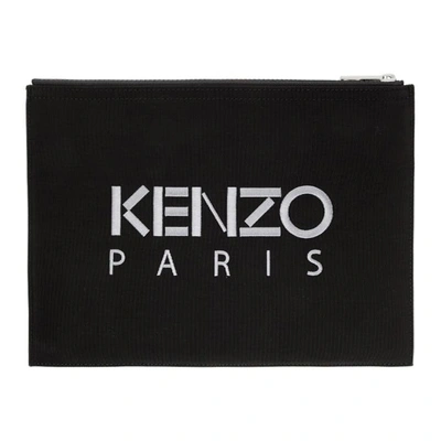 Shop Kenzo Black Canvas A4 Tiger Pouch