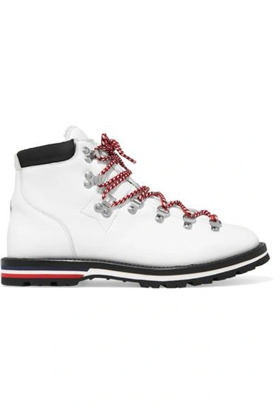 Shop Moncler Blanche Shearling-lined Leather Ankle Boots In White