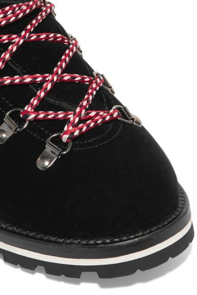 Shop Moncler Blanche Shearling-lined Velvet Ankle Boots In Black