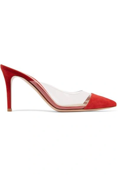 Shop Gianvito Rossi Plexi 85 Suede And Pvc Mules In Red