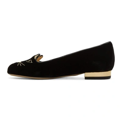 Shop Charlotte Olympia Black Velvet Kitty Flats In 002 Black/g