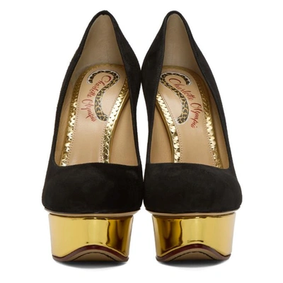 Shop Charlotte Olympia Black Suede Platform Dolly Heels