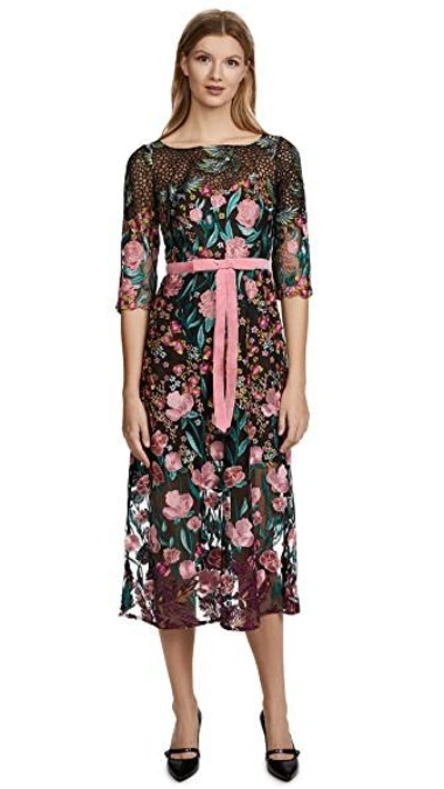 Shop Marchesa Notte Allover Thread Embroidered Cocktail Dress In Black