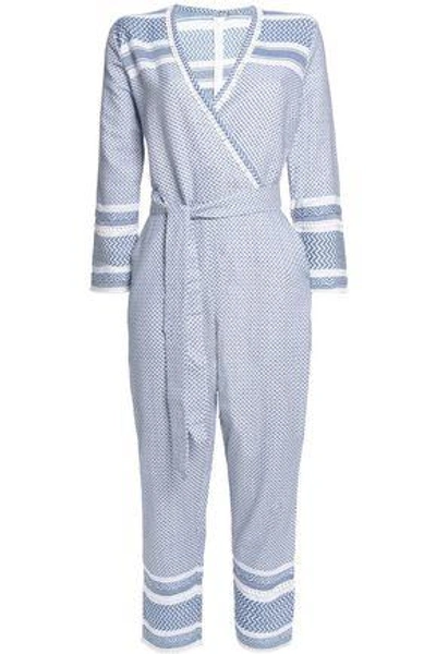 Shop Dodo Bar Or Woman Belted Cotton-jacquard Jumpsuit Storm Blue