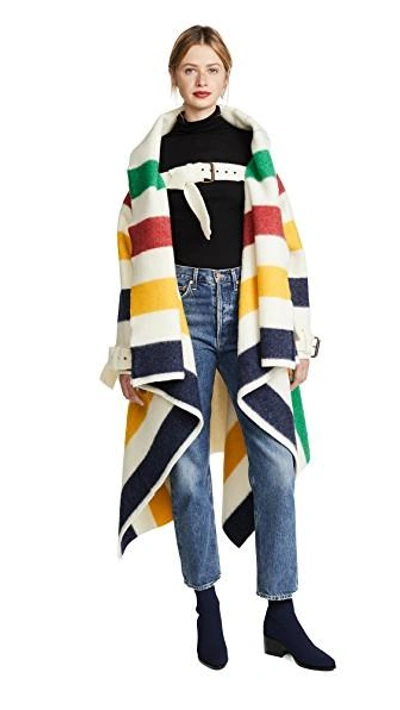 Shop Monse Hudson's Bay Blanket Coat In Multi Stripe