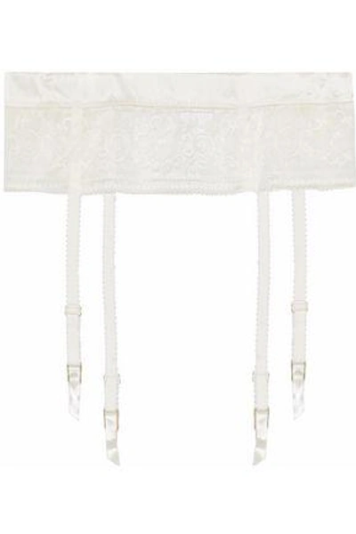 Shop Stella Mccartney Woman Ophelia Whispering Satin-trimmed Lace Suspender Belt Off-white