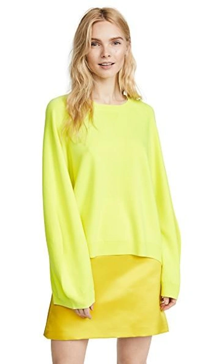 Shop Adam Lippes Double Face Sweater With Balloon Sleeves In Chartreuse